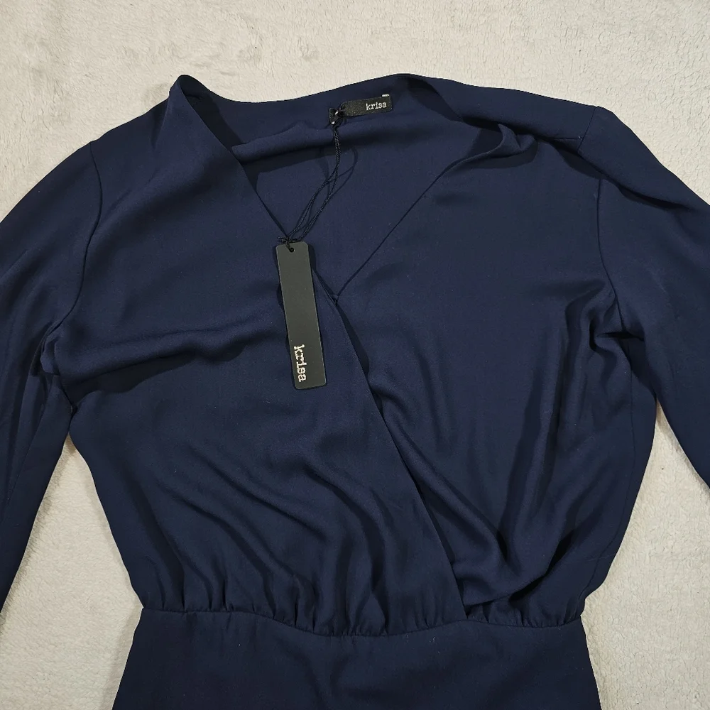NWT Krisa Long Sleeve Surplice Dress in Navy XS - Picture 6 of 8